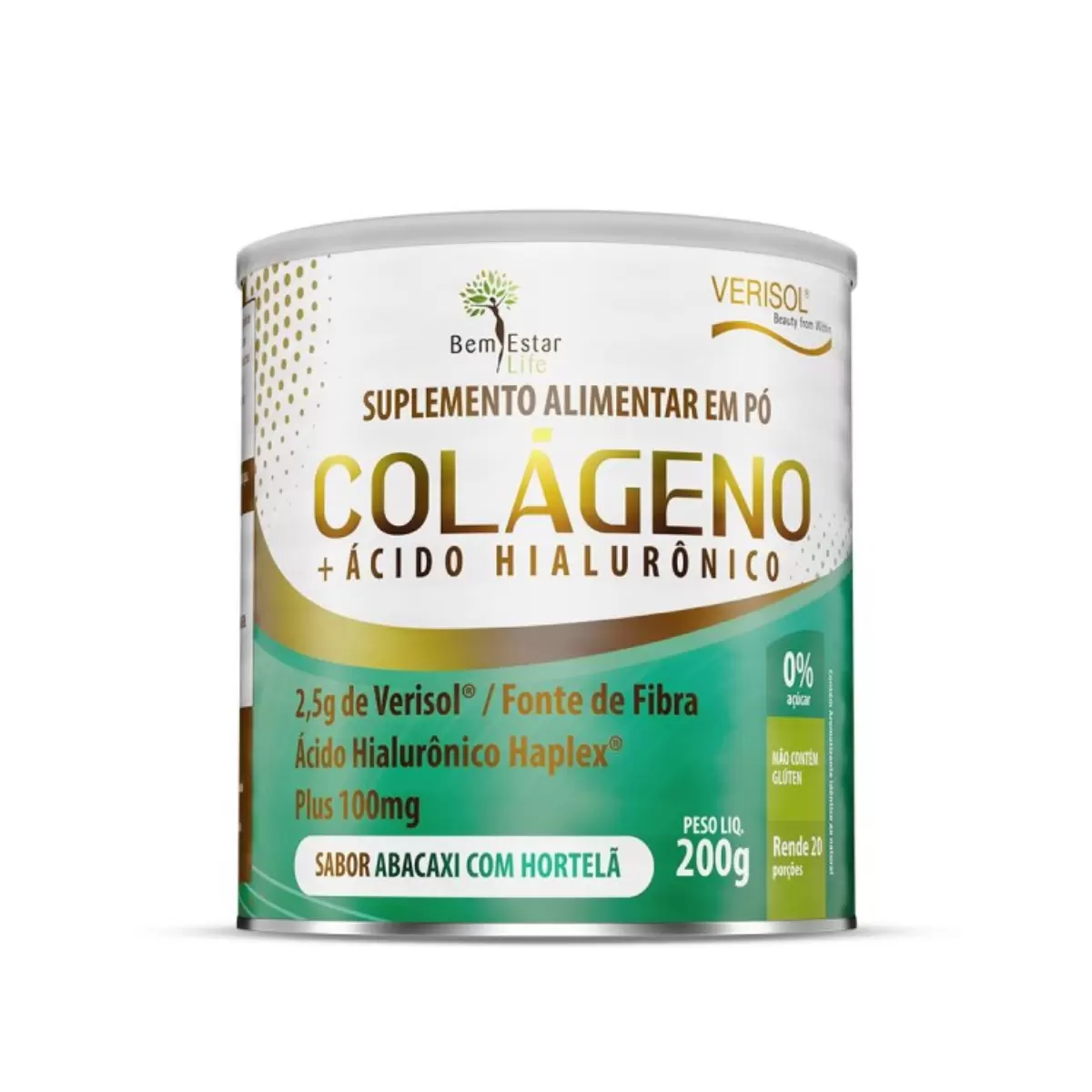 COLÁGENO VERISOL COM ÁCIDO HIALURÔNICO 200G. - SABOR  ABACAXI COM HORTELÃ