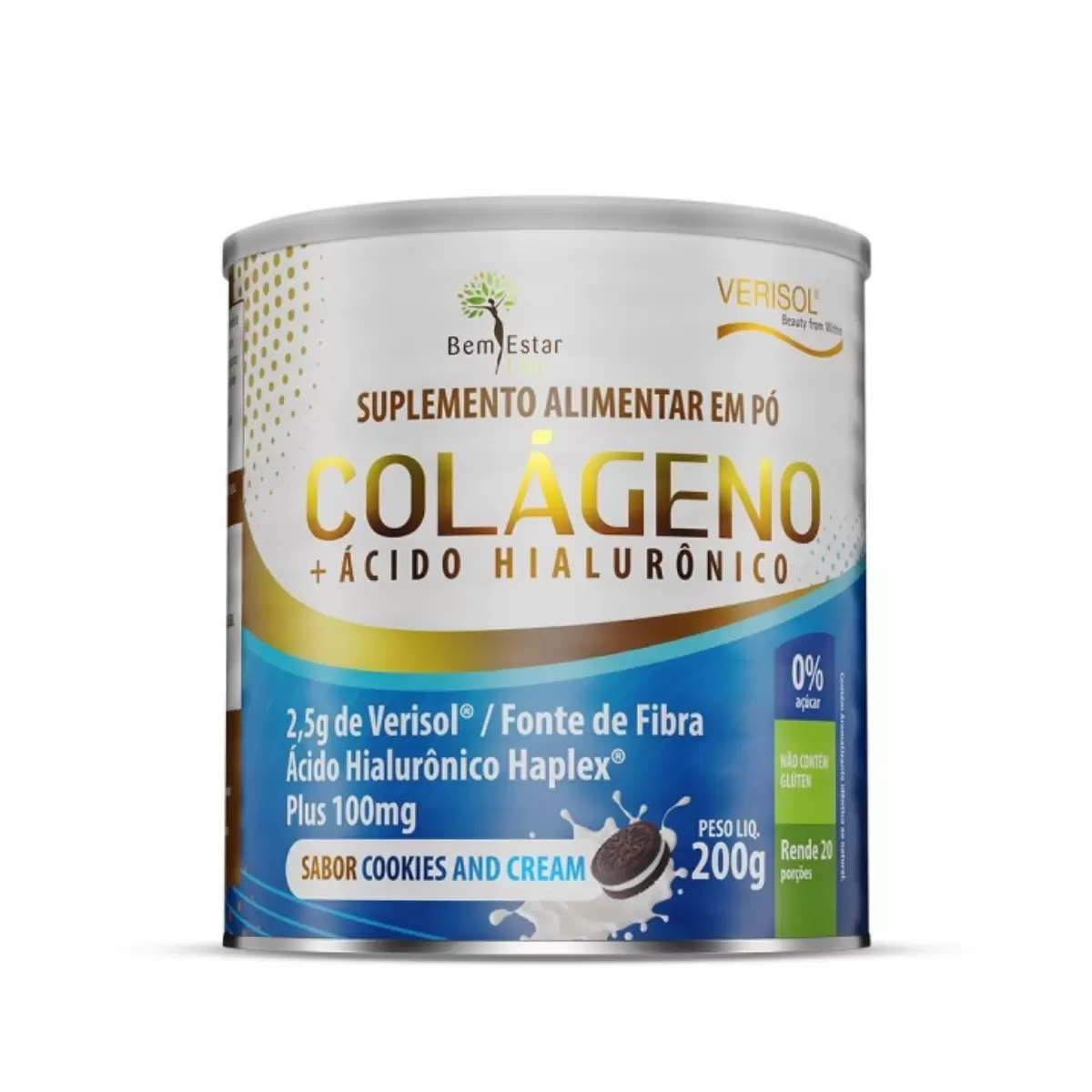 COLÁGENO VERISOL COM ÁCIDO HIALURÔNICO 200G. - SABOR COOKIES AND CREAN